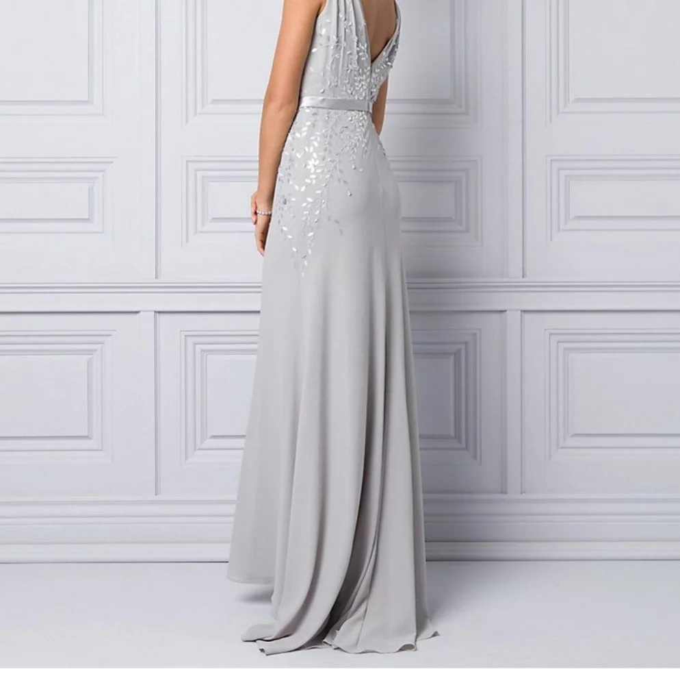 NWOT Le Chateau Silver Beaded Gown - Picture 2 of 13